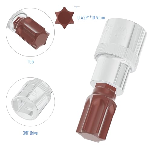 2PCS 3/8" Drive T55 Torx Bit Socket, S2 Steel Bits, Heat Treated CR-V Steel Star Sockets 1.9" Length - size: T55