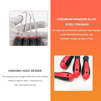 4 PCS Car Hook and Pick Set, Automotive O-Ring Removal Tool Set with Ergonomic Handle, Chrome Vanadium Steel Oil Seal Gasket Pick Tool Precision Hook Puller, Car Accessories