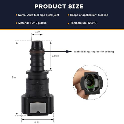 2 PCS Fuel Line Quick Connector, 3/8 SAE to 5/16 ID Nylon Tubing Straight Fuel Line Connector, Bundy Female to Hose Barb Straight Fitting Quick Plugs for Most Vehicles - color: 9.49-ID8, Straight