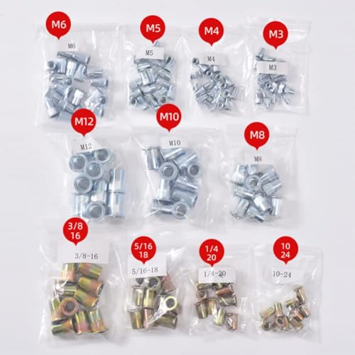 Rivet Nut Tool Set, 13” Rivnut Tool Kit with 11 Metric and SAE Mandrels, 150Pcs Rivet nut Assortment Kit, and Rugged Carrying Case - size: 13" Hand Riveter + 150pcs Metirc & SAE Assortment