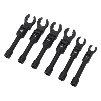 Crows Foot Wrench Set Metric Flexible Head Crowfoot Flare Nut Wrench Set for Hard to Reach Nut Removal in Automotive Repair Steel Construction with Blow Molded Case 6 Piece Kit