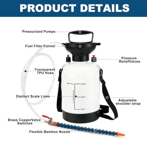 3L Transmission Fluid Pump, Gear Oil Pump, Oil Transfer Pump for ATF | Differential & Transfer Case Fluid Changes, Manual Fluid Extractor with 59" TPU Hose, Brass Ball Valve & Sealing Tape - size: Fluid Pump - 3L