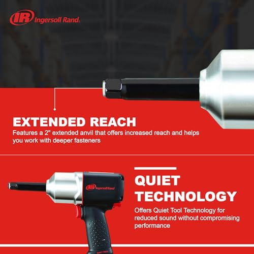 Ingersoll Rand 2135QXPA-2 1/2" Quiet Air Impact Wrench, Pistol Grip, 2" Extended Anvil, 780 Ft-Lbs Max Reverse Torque - style: 2135QXPA2