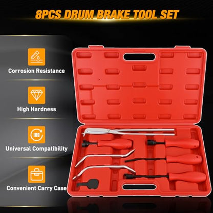 GOOACC 8PCS Drum Brake Tool Kit, Brake Tool Set with Drum Brake Spring Tool Installer, Remover, Compressor, Retainer, Pliers and Adjustment Spoons Set Brake Tools for Automotive Installer Remover Red - color: 8pc Brake Tool Red
