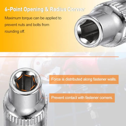 HARFINGTON Deep 6-Point Impact Socket 1/4" Drive 5mm Metric Socket 25mm (1") Long with 1/4" Hex Shank Adapter, CR-V Steel Socket Adapter Accessory Tool Set Kit for Hex Bolts Nuts - size: 5mm x 25mm