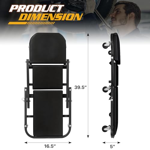 Magshion Garage Creeper Seats on Wheels, Length 40" 330 lbs Capacity 2 in 1 Folding Mechanic Creeper Garage Stool Lay Down or Sit (Black) - color: Black, size: 40"