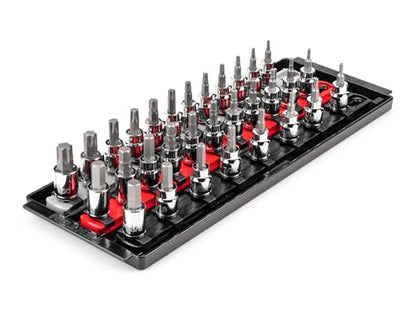 TEKTON Hex and Torx Bit Socket Set, 31-Piece | SHB91203 - color: Standard, size: 31-Piece (1/8-3/8 in., 3-10 mm, T10-T60), style: Rail