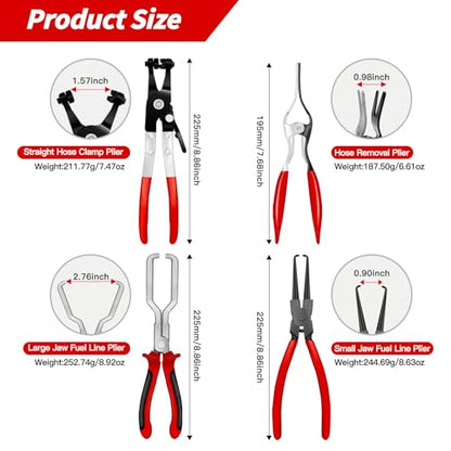 Clamp Removal Tool, Fuel Line Pliers for Radiator Fuel & Vacuum Line Repair | Hose Clamp Pliers Set with Straight Clamp Tool, Removal Plier, Large & Small Jaw Fuel Line Tools, Oxford Storage Bag