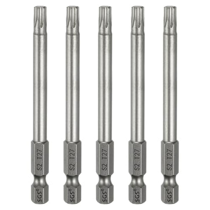 HARFINGTON 5pcs T27 Torx Head Screwdriver Bit 1/4" Hex Shank 3.15" (80mm) Long Magnetic No Hole Tip Tamper Proof 6 Point Star Screw Driver Drill Bits S2 Steel Industrial Power Screwdrivers - size: T27 x 3.15"(80mm)