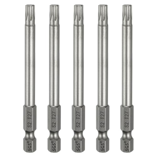 HARFINGTON 5pcs T27 Torx Head Screwdriver Bit 1/4" Hex Shank 3.15" (80mm) Long Magnetic No Hole Tip Tamper Proof 6 Point Star Screw Driver Drill Bits S2 Steel Industrial Power Screwdrivers - size: T27 x 3.15"(80mm)