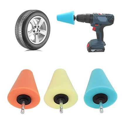 Hub Polishing Sponge Kit - 3PCS Conical Buffing Pads for Wheels/Cars/Motorcycles | Drill Attachment for Mark Erasure & Mirror Shine | Flexible Design for Hard - to - Reach