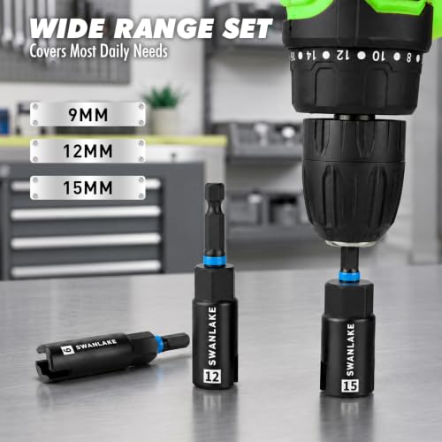 3-Piece Wing Nut Driver Set, 9mm, 12mm, 15mm, 1/4 Inch Hex Shank Power Nuts Driver Bit, Wing Nut Socket for Eye Bolt, Hook Bolt Installation, Wire Twisting - style: Wing Nut Driver Set