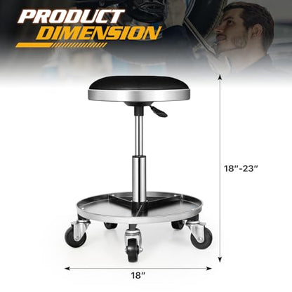 Magshion Adjustable Rolling Mechanic Stool with Wheels – 300 lbs Capacity, Pneumatic Height Adjustment, Padded Seat & Tool Tray for Garage, Shop & Workshop (Black)