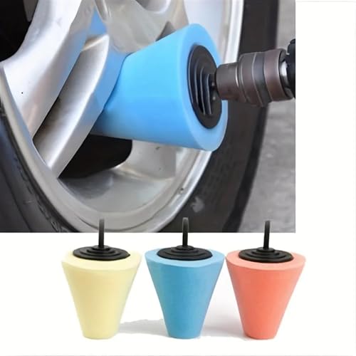 Tire Polishing Sponge Auto Wheel Used for Electric Drill Burnishing Ball Polishing Cone Set Car Hub Buffing Sponge Polishing Kit 3 Pcs