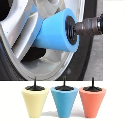 Tire Polishing Sponge Auto Wheel Used for Electric Drill Burnishing Ball Polishing Cone Set Car Hub Buffing Sponge Polishing Kit 3 Pcs