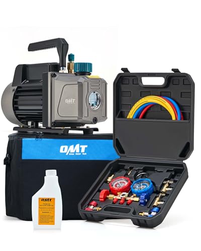 Orion Motor Tech AC Vacuum Pump and Gauge Set, 1/4 hp 3.5 cfm Vacuum Pump Manifold Gauge Kit with 3 Hoses Adapters & Accessories for R134a R12 R22 R502, A/C Vacuum Pump Kit for Auto HVAC Systems - size: 3.5 CFM&3 way