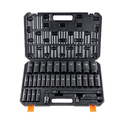 VEVOR 1/2" Drive Impact Socket Set, 34 Piece Socket Set Metric 8-36mm, 6 Point Cr-MO Alloy Steel for Auto Repair, Easy-to-Read Size Markings, Rugged Construction, Includes Storage Case - style: 1/2" 34PCS CR-MO