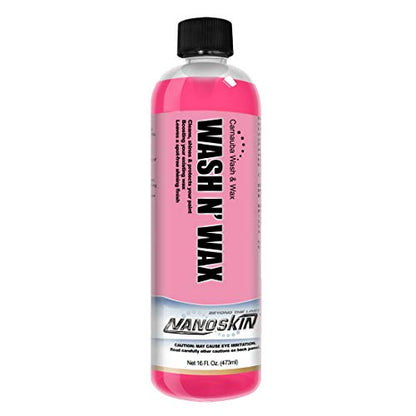 Nanoskin WASH N' WAX with Carnauba 16 Oz. - Cleans & Shines in One Step | Works with Foam Cannon, Foam Gun, Bucket Washes, Pressure Washer | Carnauba Wax Protection for Cars - size: 16 Fl Oz (Pack of 1)
