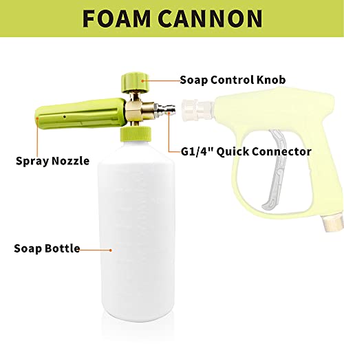 Foam Cannon 1 L Bottle Car Wash Snow Foam Lance with 1/4" Quick Connector Pressure Power Jet Washer Quick Release Adjustable Nozzle - color: Foam Gun