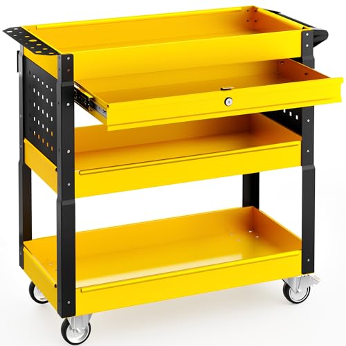 4 Tier Rolling Tool Cart on Wheels with Mechanic Tool Cart with Locking Drawer-Metal, 400LBS Load Capacity Heavy Duty Utility with Pegboard for Repair Shop, Garage, Warehouse, Workshop