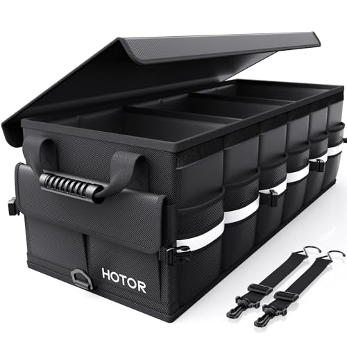 HOTOR Car Trunk Organizer - Foldable Trunk Organizer for SUV, Car Storage with Reflective Strips & Securing Cover, Large Capacity Car Accessories for Truck, Van & Sedan, Black, 33.1" x 12.6" x 11.0" - color: Black, size: X-Large