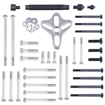 DAYUAN 46Pcs Harmonic Balancer Puller Set, Flywheel Steering Wheel Puller | Gear Puller Yoke Crankshaft Pulley Puller，30 Bolts，Heat-Treated Alloy Steel Yoke，Floating Swivel，For 2 & 3-Hole Applications