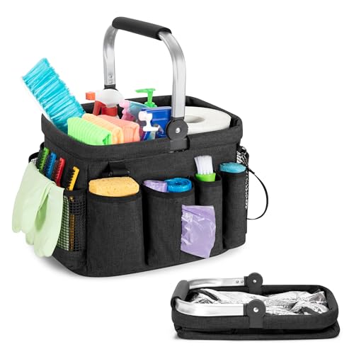PGmoon Cleaning Caddy Organizer with Handle,Black | Cleaning Tote Bag with Multiple Pockets for Cleaning Supplies, Products Storage, Housekeepers, Kitchen Cleaning Supplies - color: Black