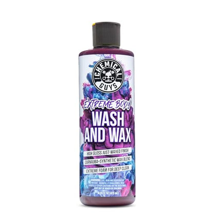 Chemical Guys, Extreme Bodywash & Wax Car Wash Soap, Grape Scent, 16 oz | Thick clinging foam in cannons, guns or buckets, carnauba adds gloss, gentle on wax and sealant, grape scent - size: 16 Ounce (Pack of 1)