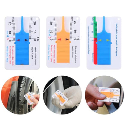 INOOMP Tire Tread Depth Gauge Tool Ensuring Safe Driving Accuracy for Car and Truck 3pcs with Wide Measurement Range 0-20mm Compact Plastic and Iron Construction for Automotive Use