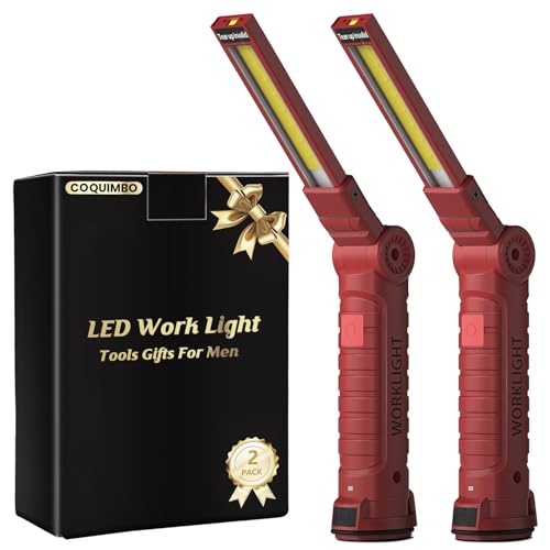 Coquimbo Tools Gifts for Men Dad Husband, Rechargeable LED Work Light Grill Accessories Magnetic Flashlight with Hanging Hook 5 Modes 360° Rotate Birthday Gifts for Him Grandpa (2 Pack Red) - color: Red, size: 2 Pack
