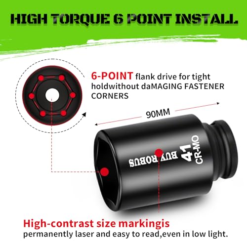 10PCS 1 In Drive Deep Impact Socket Set, Metric, CR-MO, 21,22,24,27,30,32,34,36,38,41mm, Deep Spindle Axle Nut Impact Socket Set - color: 10pcs 1" Metric 21mm-41mm