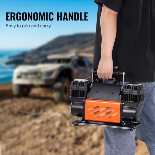VEVOR 10.6 CFM Heavy Duty Air Compressor, 30s Fast Inflation | Dual-Cylinder Portable Tire Inflator, 12V 150PSI Offroad Air Pump with Adapters for Trucks Car SUV 4 x 4 Vehicle RV - style: 10.6CFM