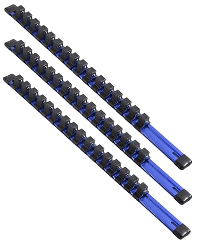 ALOANES 3-Piece 1/2-Inch Drive Aluminum Alloy Socket Organizer, Heavy Duty Socket Racks, Socket Holder Kit for Toolbox Drawer Fit 1/2-Inch x 48 Clips (Blue) - color: Blue, size: 3PC, 1/2-inch Drive