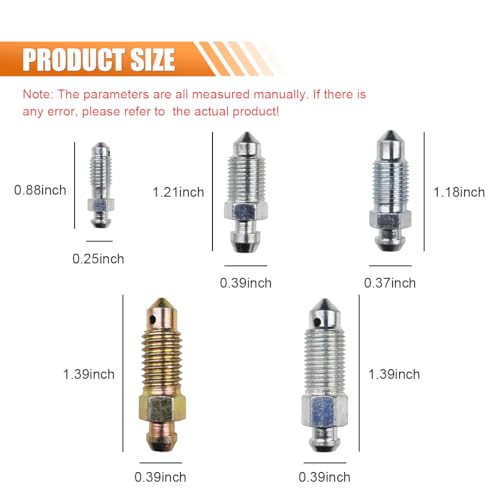 ZIMISI 36PCS Brake Bleeder Screw Assortment Kit, SAE & Metric Cylinder Bleeder Valve Screw Kit, Vehicle Brake Caliper Accessories Replace H9406-6, H9402-6, H9403-6, H9404-6, H9407-6, H9410-6