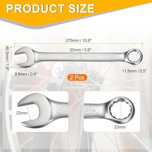 HARFINGTON 2Pcs Metric Combination Wrench 23mm Open End & 15-Degree Offset 12-Point Box End Chrome Vanadium Steel Industrial Grade Double Ended Wrenches Spanners Tools - size: 23mm
