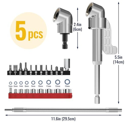 Tomorotec Flexible Drill Bit Extension Kit for Automotive Repairs, Home Improvement, DIY Projects, Tight Space Fastening Tasks, with Angled Adapters, Flexible Screwdriver Extension, Socket and Bit Set