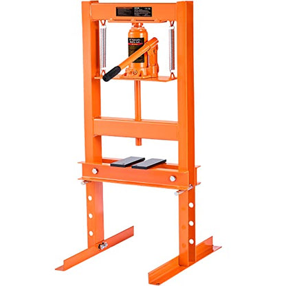 VEVOR Hydraulic 6 Ton H-Frame Garage Floor Adjustable Shop Press with Plates, 6T, Orange - size: 6T