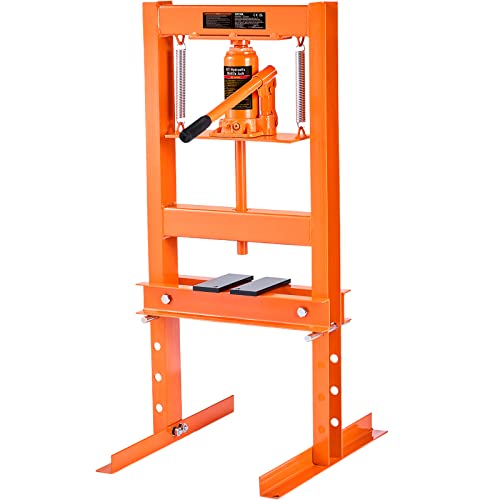 VEVOR Hydraulic 6 Ton H-Frame Garage Floor Adjustable Shop Press with Plates, 6T, Orange - size: 6T