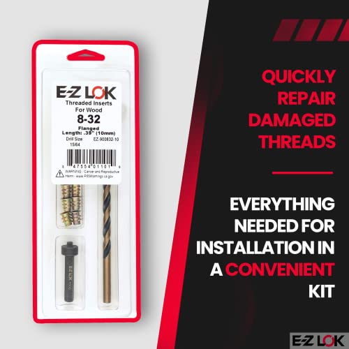 E-Z Hex Thread Repair Kit for Soft Wood Flanged Threaded Inserts 8-32 x 10mm, Drill, Installation Tool - size: 8-32 x 10mm, style: Flanged
