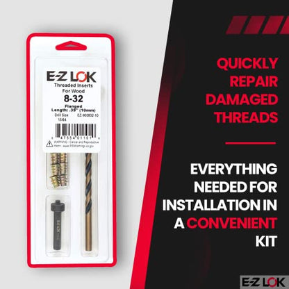 E-Z Hex Thread Repair Kit for Soft Wood Flanged Threaded Inserts 8-32 x 10mm, Drill, Installation Tool - size: 8-32 x 10mm, style: Flanged