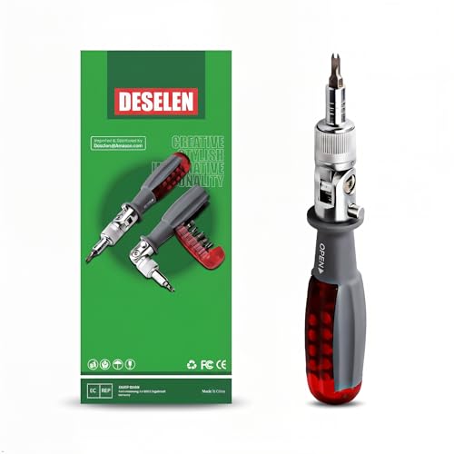 10-in-1 Ratcheting Screwdriver Set with 180° Pivot Head, Magnetic Bits, All-in-Handle Design, Compact Multi-Bit Tool for Home DIY, Electronics and Car Repair, Red (Red)