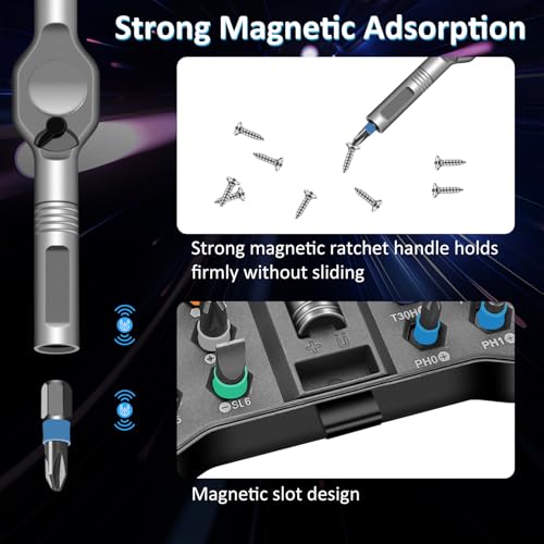42 in 1 Magnetic Ratchet Screwdriver sets with S2 Steel Bits | Multi tool set for Furniture Assembly, Electrical Appliance Repair, Bicycle Tools, Gift - color: Medium Gray