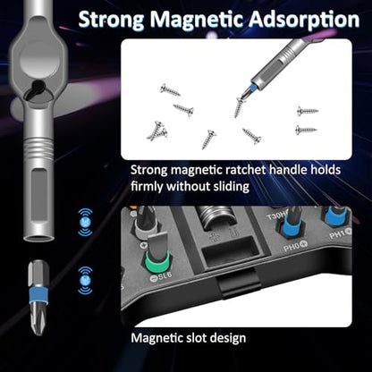 42 in 1 Magnetic Ratchet Screwdriver sets with S2 Steel Bits | Multi tool set for Furniture Assembly, Electrical Appliance Repair, Bicycle Tools, Gift - color: Medium Gray