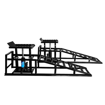 Car Ramps, 2 Pack 11000Lbs 5-ton Hydraulic Truck Ramp Lift, Automotive Low Profile Oil Change Service Ramps with Support Jack for Vehicle Garage Repair, Adjusted Height Range 9.8 to 15 Inches - color: Black