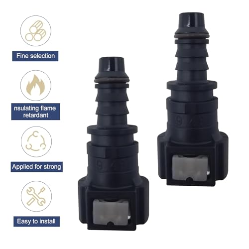 2 PCS Automobile Fuel Line Quick Connector, 9.49 OD-ID8 Straight PA12 High Temp Resistant Connector, 3/8" Joint with Seal Ring, Universal Fuel Pump Line Repair Kit for Most Cars (Black)