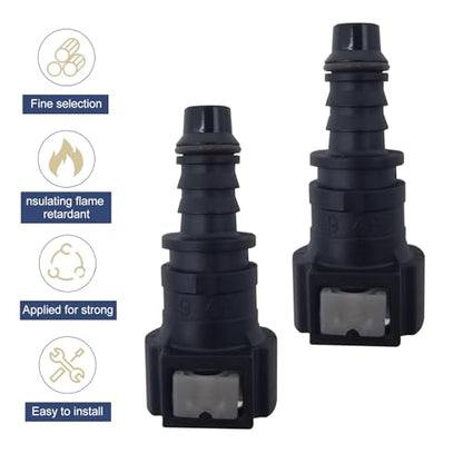 2 PCS Automobile Fuel Line Quick Connector, 9.49 OD-ID8 Straight PA12 High Temp Resistant Connector, 3/8" Joint with Seal Ring, Universal Fuel Pump Line Repair Kit for Most Cars (Black)
