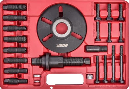 JEGS Universal Harmonic Damper Balancer Puller/Installer Tool Set | Includes 30 Bolts, 9 Adapters, 11 Washers, 1 Five Inch Puller Screw With Body, And 1 Puller Flange | Universal Harmonic Balancer Puller/Installer Set; plastic construction for easy remova