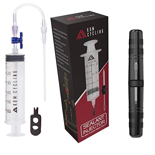 KOM Cycling Tubeless Sealant Injector Syringe and Presta Valve Core Removal Tool by Designed for Stans No Tubes sealant and Other sealants … - color: Injector + Tubeless Repair Tool