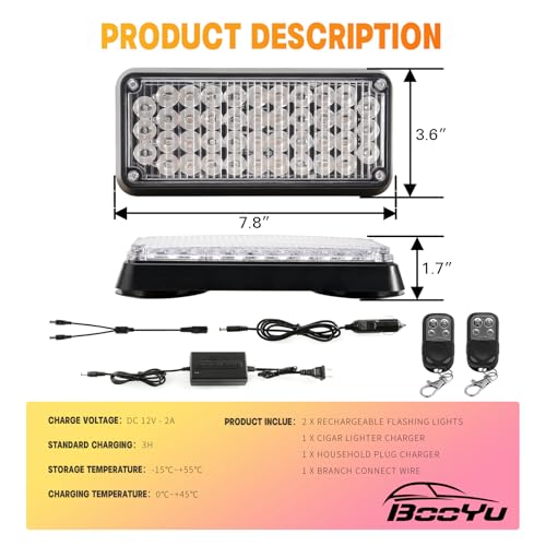 Amber/Blue Magnetic Flashing Strobe Light/w Controller, Battery Operated Rechargeable LED Safety Beacon Lights, Portable Emergency Warning Light Bar for Vehicles, Trucks, Car 2-Pcs - color: 2pcs Amber/Blue
