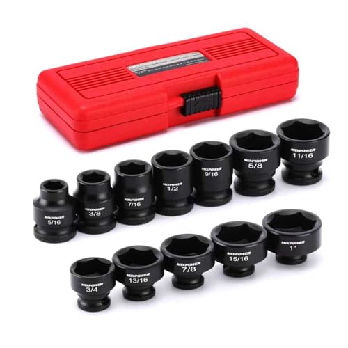 MIXPOWER 12-Piece 3/8" Drive Stubby Impact Socket,CR-MO,5/16"-1",6-Point,SAE,Radius Corner Design, Axle Nut Impact Grade Socket for Easy Removal - size: 3/8" Drive / SAE Set
